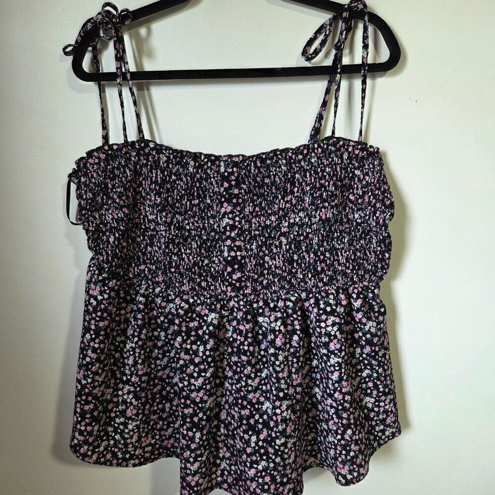 NEVER WORN SHEIN DITSY FLORAL TIE SHOULDERS SPAGHETTI STRAP SMOCKED TANK TOP 3XL